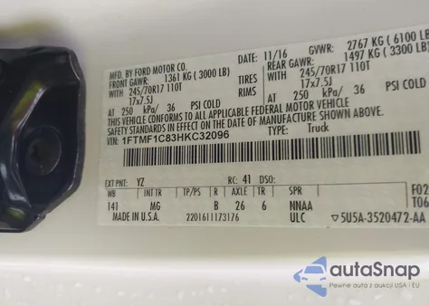 2017 Ford F-150 Xlt from USA, damaged, VIN 1FTMF1C83HKC32096